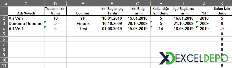 İzin Takip Çizelgesi Örneği Yapma