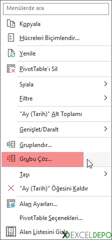 Pivot Table Verilerindi Grup İşlemi ve Çözüm İşlemi