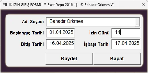 Yıllık İzin Kayıt Etme