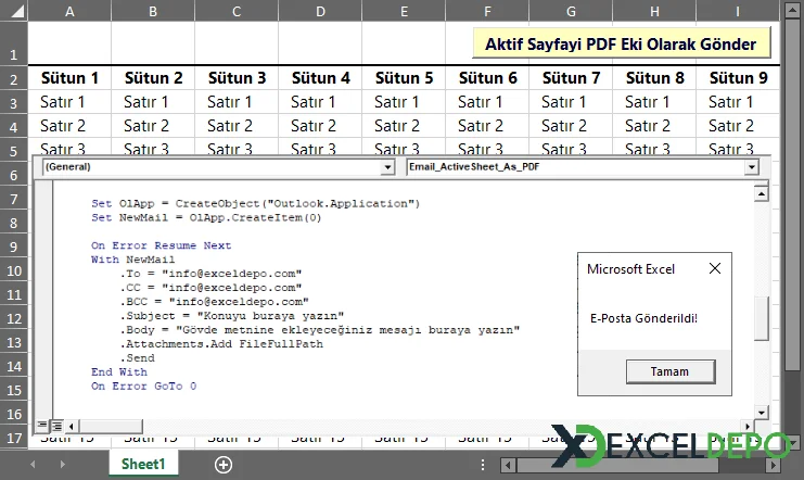 Aktif Sayfayı PDF Olarak Mail Gönderme
