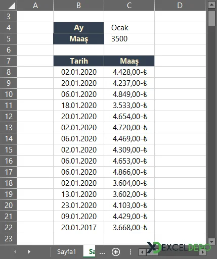 Başka Sayfadan Koşullu Veri Alma