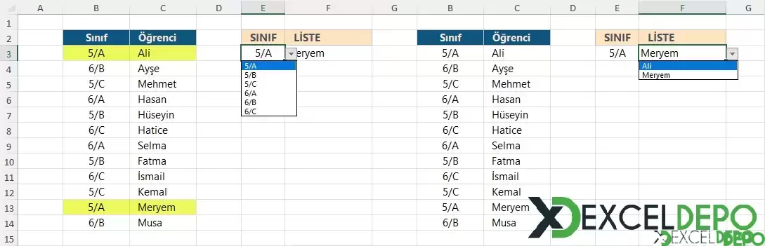 Birbiriyle Bağlantılı İki Açılan Liste Yapma