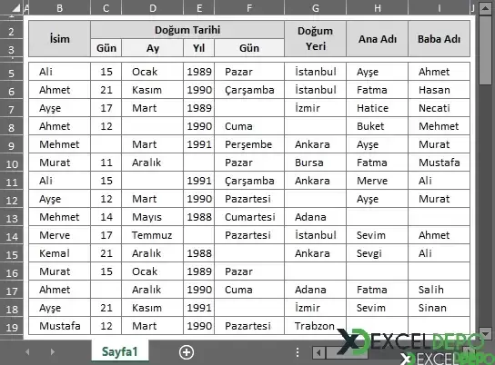 Çoklu Sütundaki Verileri Sütunda Benzersiz Listeleme