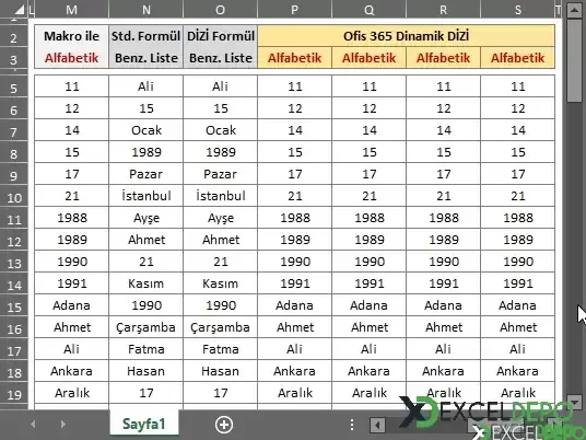 Çoklu Sütundaki Verileri Sütunda Benzersiz Listeleme