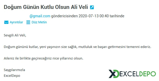 Doğum Gününde Otomatik Mail Gönderme