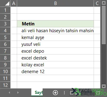 Excel Formülleri ile Tersten Yazdırma