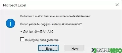 Excel Örtük Kesişim İşlecini Kullanma