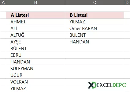 Farklı Sütunlardaki Aynı Verileri Bulma