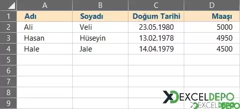 Sütunları Alt Alta Ekleme