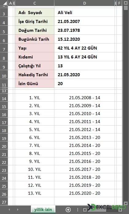 Yıllık İzin Hakediş Kartı Oluşturma