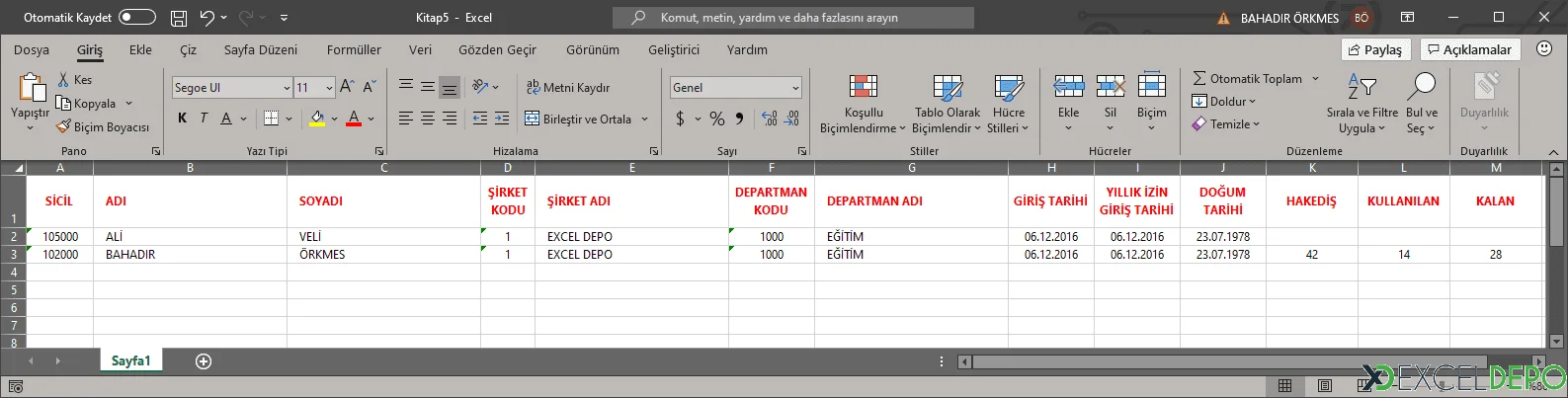 Yıllık İzin Programı
