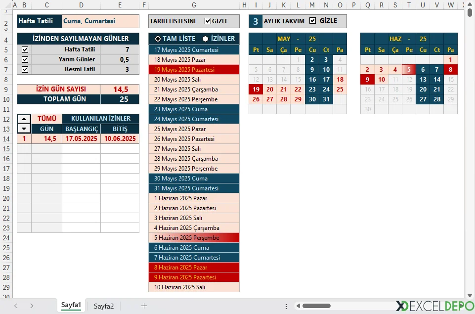 Yıllık İzin Takvimi Uygulaması Oluşturma